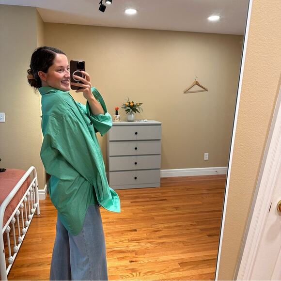 Nomia Green Striped Cotton Oversized Boyfriend Top 10 - Picture 3 of 15